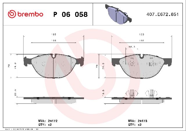 2016 BMW X6 Disc Brake Pad Set  - Front Brembo - view 3