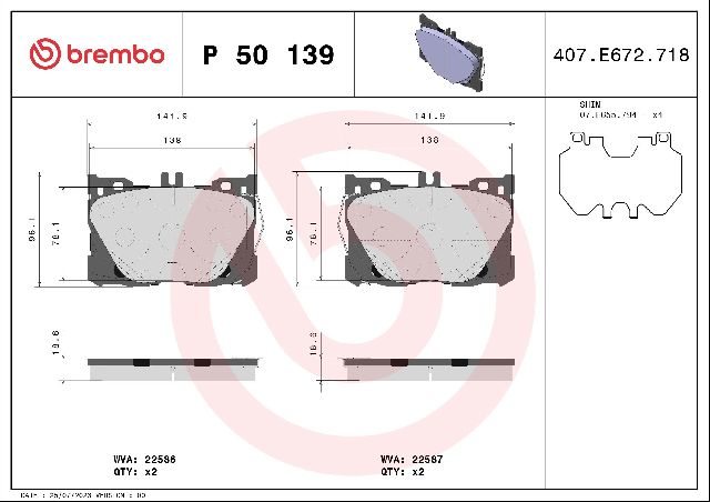2021 Mercedes-Benz E350 Disc Brake Pad Set  - Front Brembo - view 3