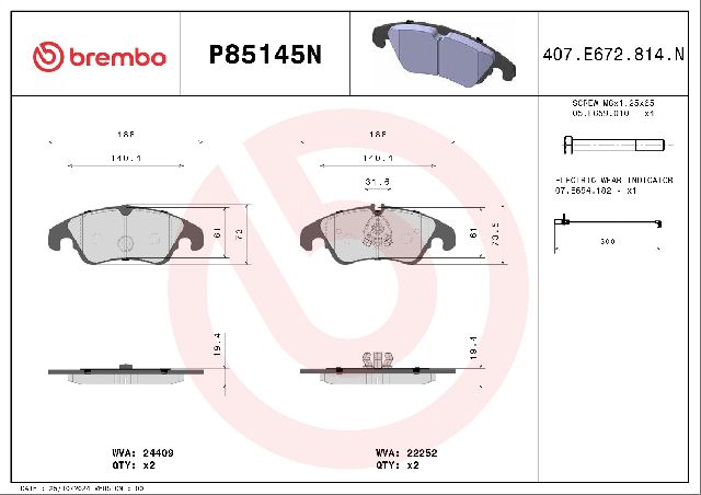 2016 Audi A6 Disc Brake Pad Set  - Front Brembo - view 2